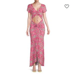 Misa Los Angeles Pink Floral Cutout Maxi Dress with Front Ties